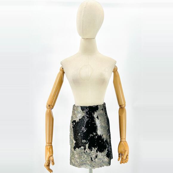 Free People FP One Silver Black Reversible Sequin Mini Skirt - Picture 1 of 6